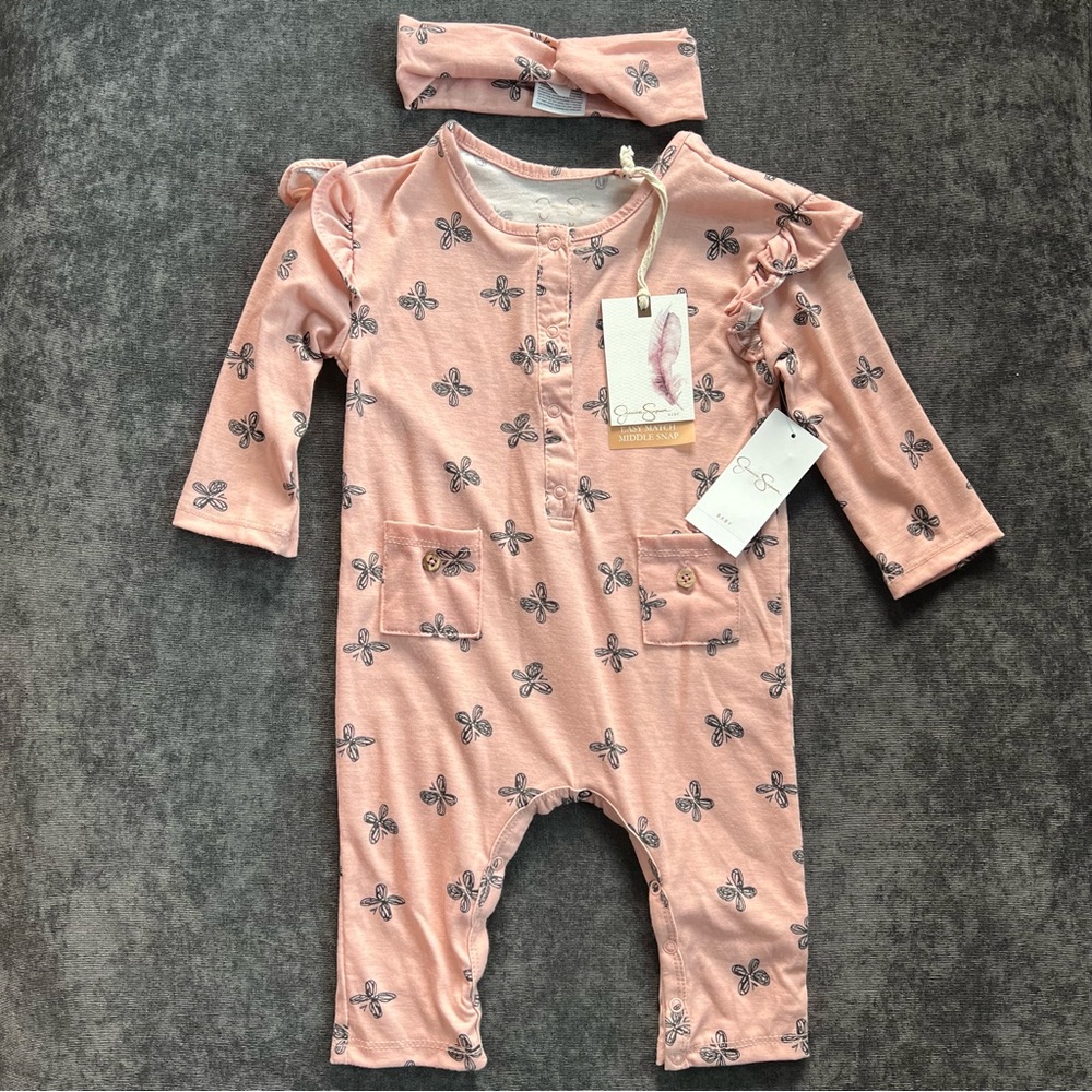 NWT Jessica Simpson Coverall and Headband Set Size 12 Months